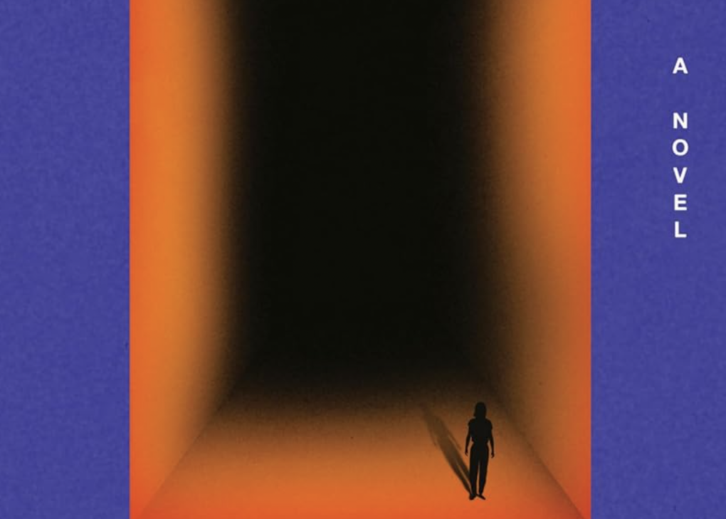 An illustration of a small human figure standing on the edge of deep dark void outlined in glowing orange.